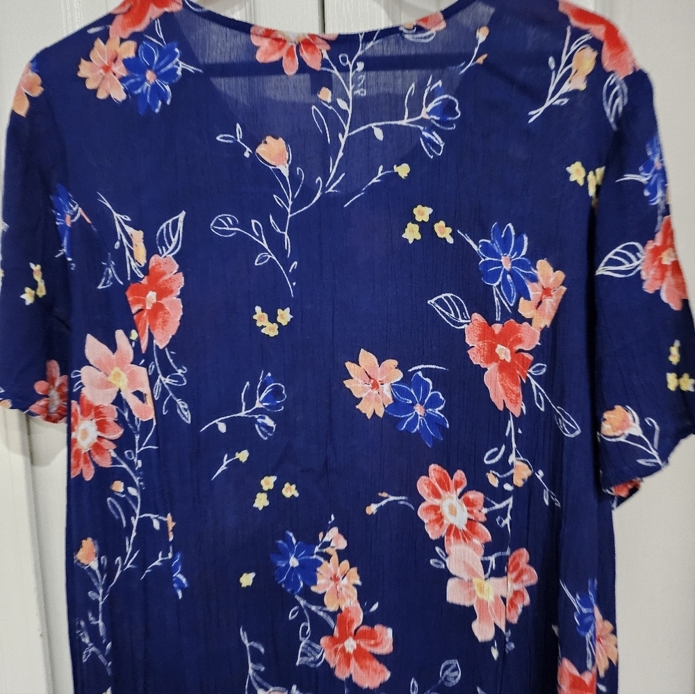 Woman Within 1X Petite Blue Floral Dress Midi Short Sleeve Rayon Plus - Picture 10 of 11
